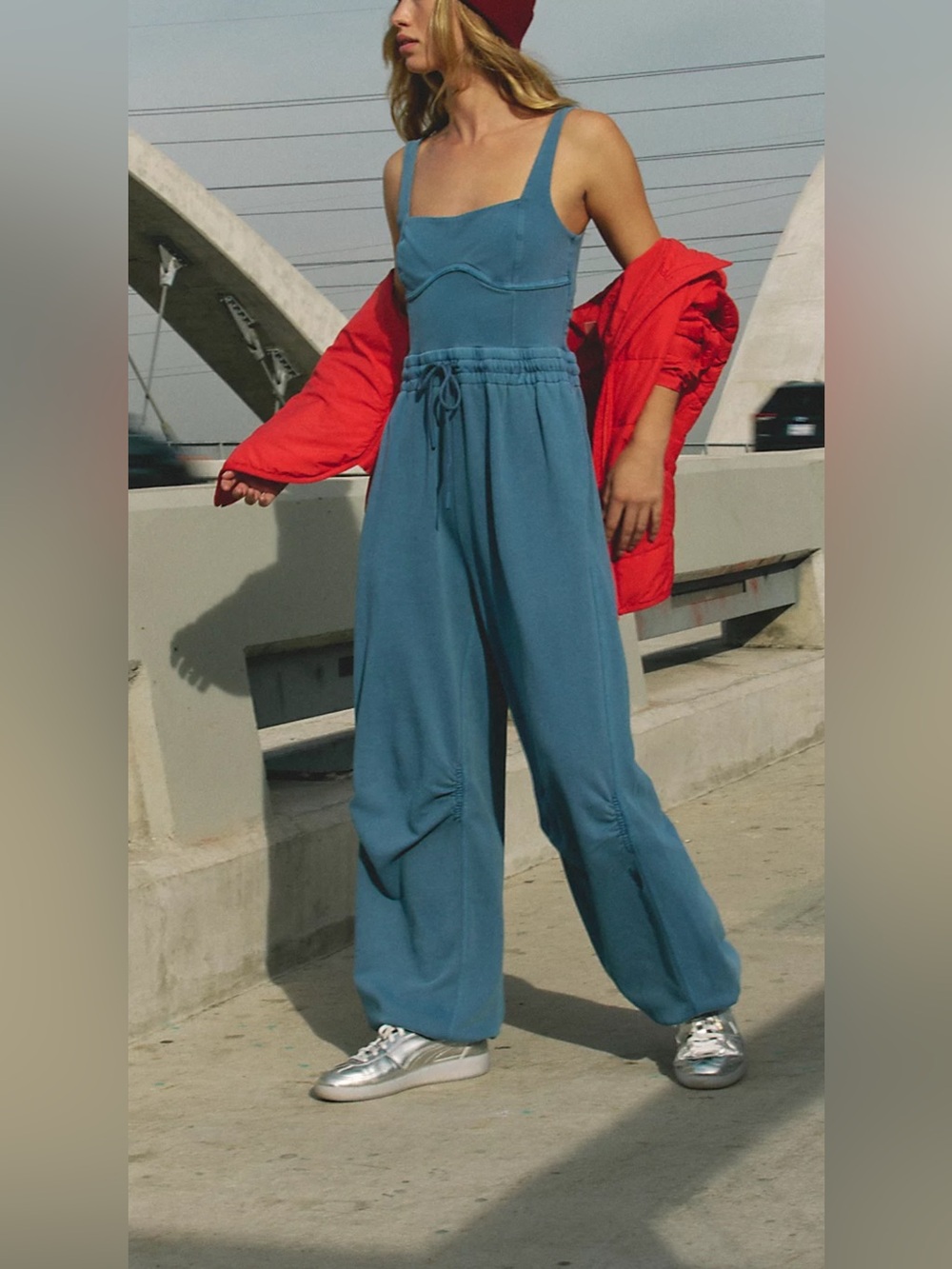 FP Movement by Free People Teal Blue Wide-Leg Drawstring Jumpsuit